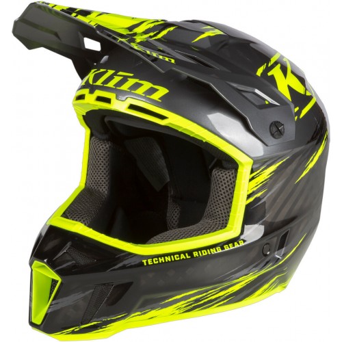 Klim F3 Carbon Pro Thrashed Hi-Vis Шлем для снегохода
